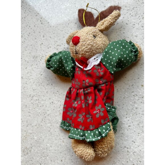 Handmade Christmas Reindeer Ornaments Set Of 2 With Festive Outfits & Red Noses - Picture 4 of 6